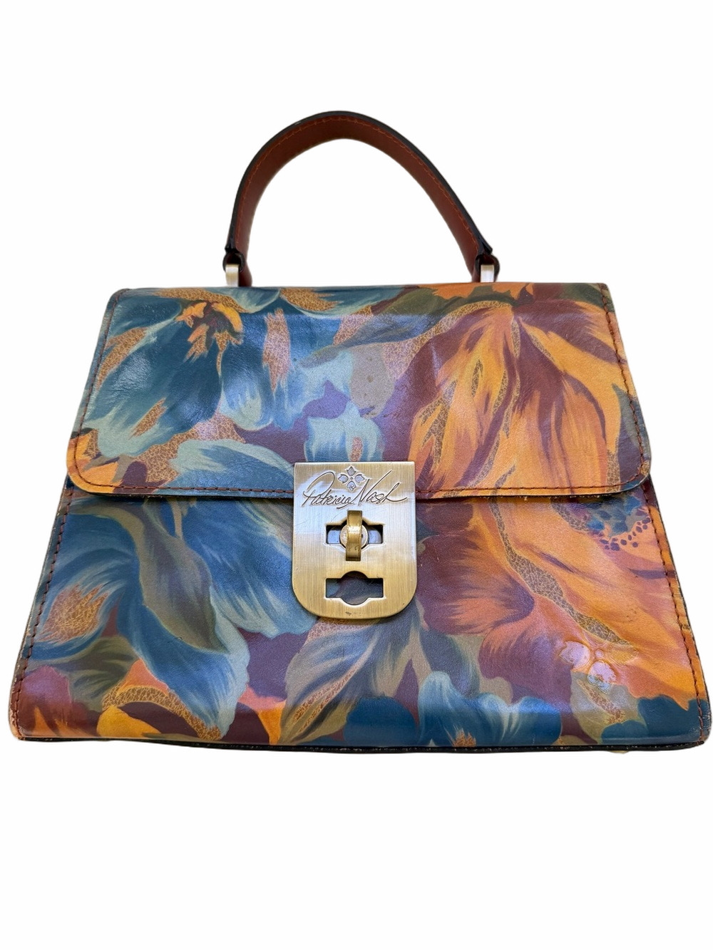 Patricia Nash Leather Carisbrooke Satchel Crossbody Marigold Harvest Blue Yellow - Picture 11 of 15